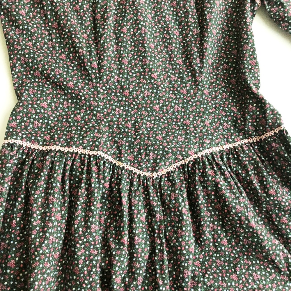 Handmade Prairie Long Dress Amish Mennonite Calico Print L/S Modest w Bonnet - Picture 6 of 11